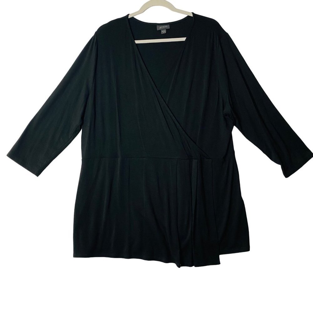 J. Jill Wearever Collection Women Black Faux Wrap Front Blouse Top Size XL‎